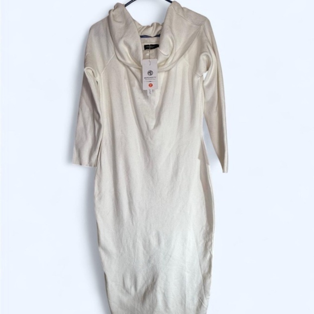 Merokeety Elegant White Cowl Neck Dress